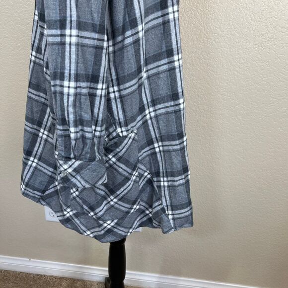 Zara  gray plaid tunic top button up collar flannel long sleeve academia size L - Picture 12 of 16